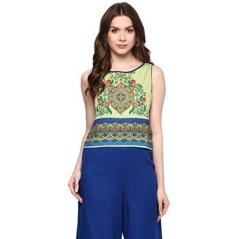 Green printed polyester crop-tops 1