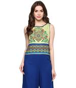 Green printed polyester crop-tops