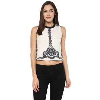 Off white printed viscose rayon crop-tops 1