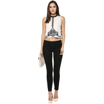 Off white printed viscose rayon crop-tops 5