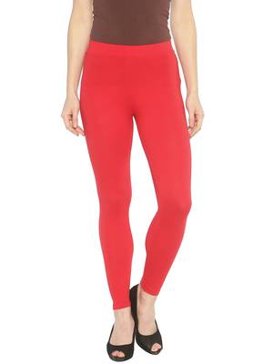 Red plain cotton leggings 1