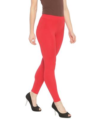 Red plain cotton leggings 3