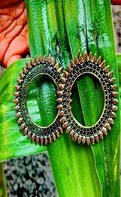 Gold Oxidised Contemporary Earrings 1