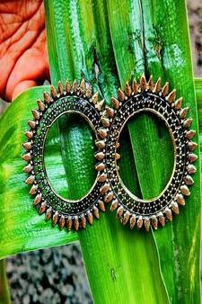 Gold Oxidised Contemporary Earrings