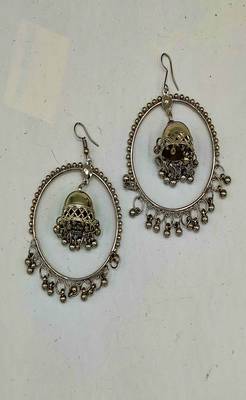 Silver Plated Oxidized Hoop Jhumki Earrings 1