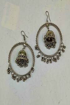 Silver Plated Oxidized Hoop Jhumki Earrings