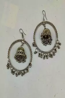 Silver Plated Oxidized Hoop Jhumki Earrings