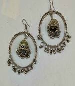 Silver Plated Oxidized Hoop Jhumki Earrings