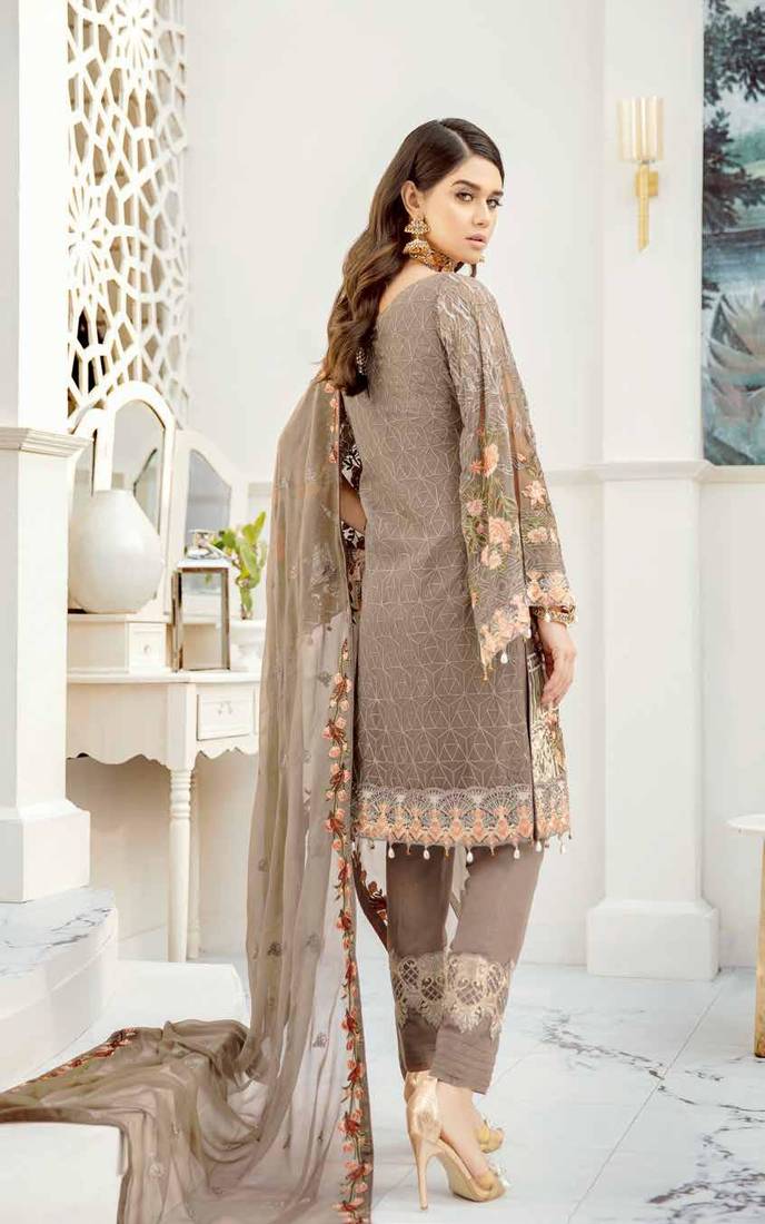 Ramsha Rangoon Volume 5 – Design 509  dark-cream embroidered lawn unstitched pakistani suit