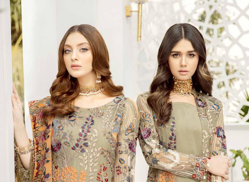 Ramsha Rangoon Volume 5 – Design 505  dark-cream embroidered lawn unstitched pakistani suit