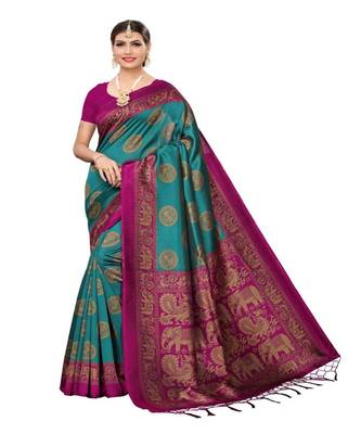 Multicolor Printed Art Silk Saree With Blouse 1