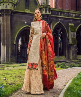 Honey Waqar by Regalia Textiles 7B  cream embroidered lawn unstitched pakistani suit 1