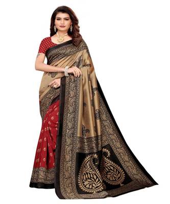 Multicolor Printed Art Silk Saree With Blouse 1