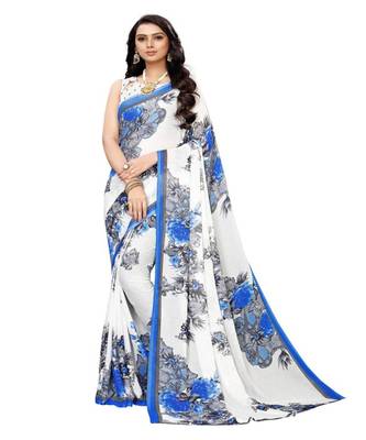Blue printed art silk saree with blouse 1