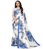 Blue printed art silk saree with blouse