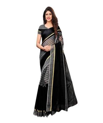 Black printed art silk saree with blouse 1