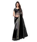 Black printed art silk saree with blouse