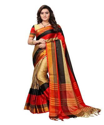 Multicolor printed art silk saree with blouse 1