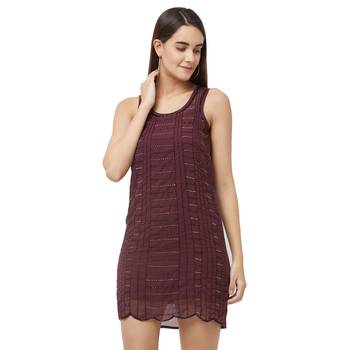 Maroon woven polyester maxi-dresses 1