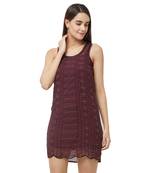 Maroon woven polyester maxi-dresses