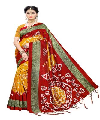 Yellow Printed Art Silk Saree With Blouse 1
