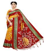 Yellow Printed Art Silk Saree With Blouse