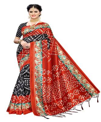 Black Printed Art Silk Saree With Blouse 1