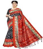 Black Printed Art Silk Saree With Blouse