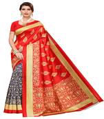 Navy Blue Printed Art Silk Saree With Blouse