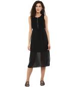 Black woven polyester maxi-dresses
