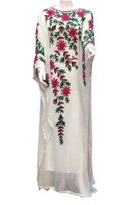 white georgette moroccan islamic dubai kaftan farasha aari and stone work dress 1