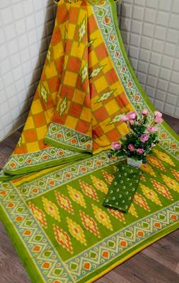 Yellow Printed Silk Saree With Blouse 1