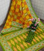 Yellow Printed Silk Saree With Blouse