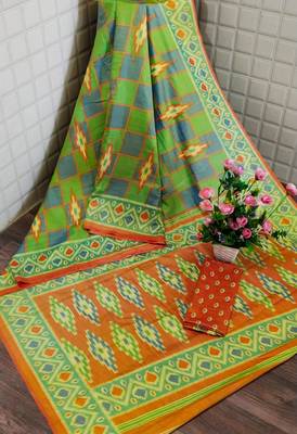 Orange Printed tredtional daily wear sana silk Saree with Blouse 1