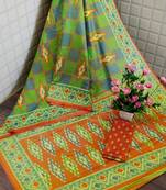 Orange Printed tredtional daily wear sana silk Saree with Blouse