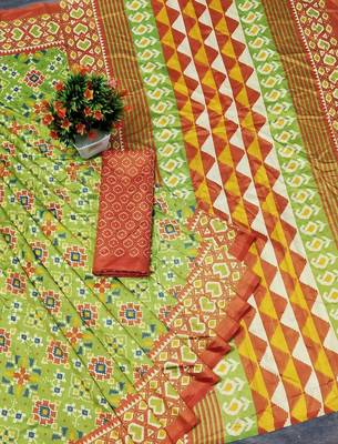 Green  Printed tredtional daily wear sana silk Saree with Blouse 1