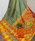 Grey Printed Silk Saree With Blouse