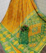 Green Printed Silk Saree With Blouse