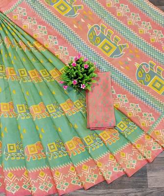Sky Blue Printed tredtional daily wear sana silk Saree with Blouse 1