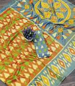 Sky Blue Printed Silk Saree With Blouse