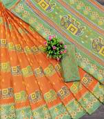 Orange Printed tredtional daily wear sana silk Saree with Blouse