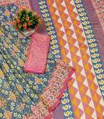 Grey printed silk saree with blouse