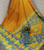 Orange printed silk saree with blouse