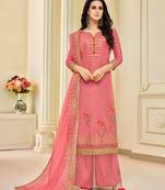 Peach printed silk salwar