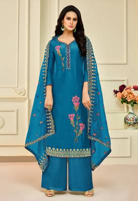 Blue printed silk salwar 1