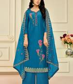 Blue printed silk salwar