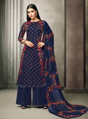 Blue printed satin salwar 1