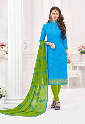 Sky-blue printed cotton salwar 1