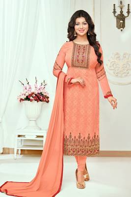 Orange printed georgette salwar 1