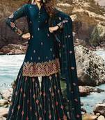 Dark-turquoise embroidered faux georgette salwar